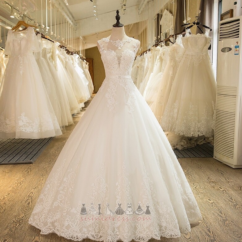 Sleeveless Voile Floor Length Medium Sweep Train Princess Wedding Dress