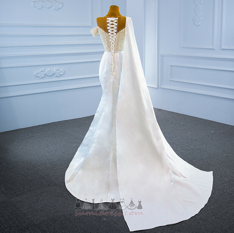Sleeveless Watteau Train Long Natural Waist Pearls String Wedding gown