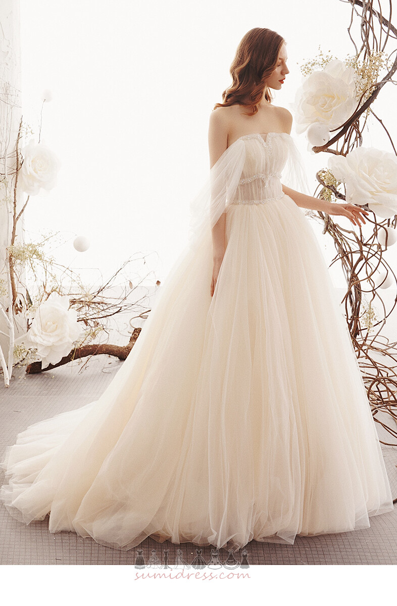 Sleeveless Zipper Up Off Shoulder Elegant Beading Natural Waist Wedding gown