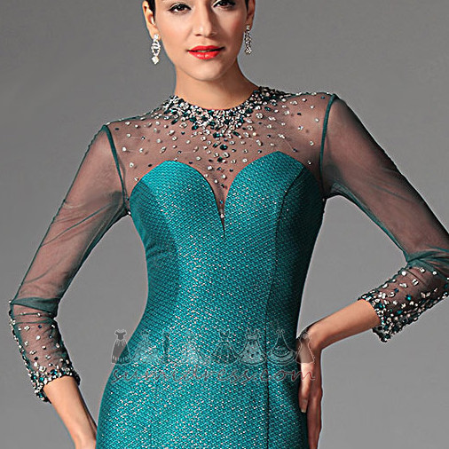 Sopa Tåg Satäng juvel livstycket llusion ärmar Sjöjungfru Natural Midja Aftonklänning