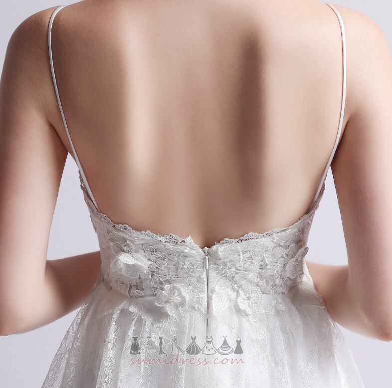 Spaghetti Straps Pear Sleeveless Summer A-Line Backless Wedding Dress