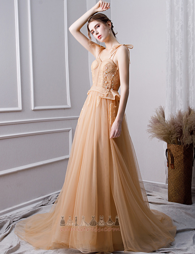 Spaghetti Straps Sleeveless Jewel Bodice Sexy Long Tulle Prom Dress