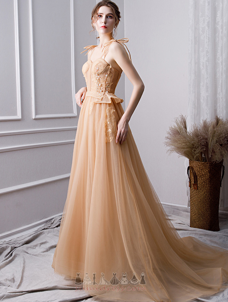 Spaghetti Straps Sleeveless Jewel Bodice Sexy Long Tulle Prom Dress