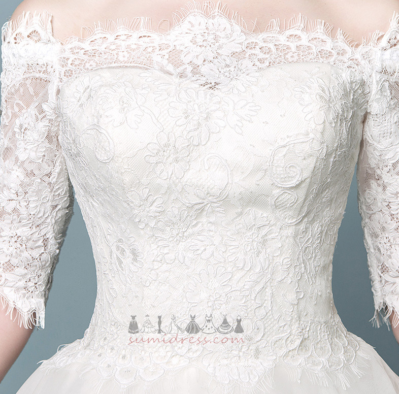 Spets A-linjeformat Spets-up Natural Midja Lyxiga llusion ärmar Bröllopsklänning