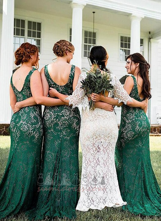 Spitze Ärmellos Lange Elegante Natürliche Taille Zug zu fegen Brautjungfernkleid