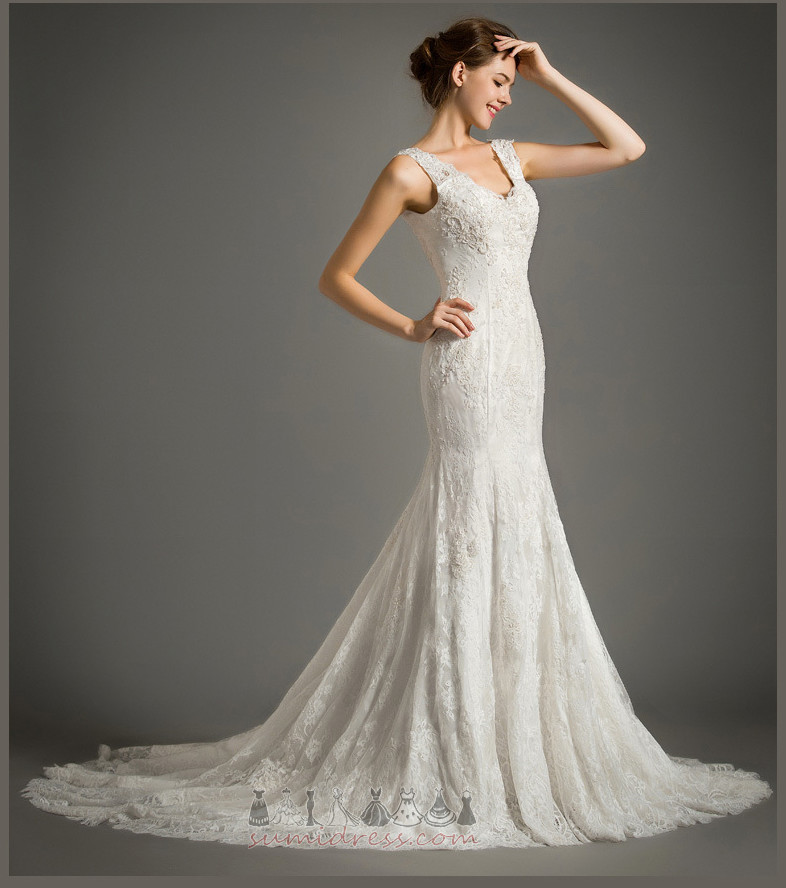 Spitze Zug zu fegen Elegante Mittelgröße Mit Spitze V-Ausschnitt Braut Kleid