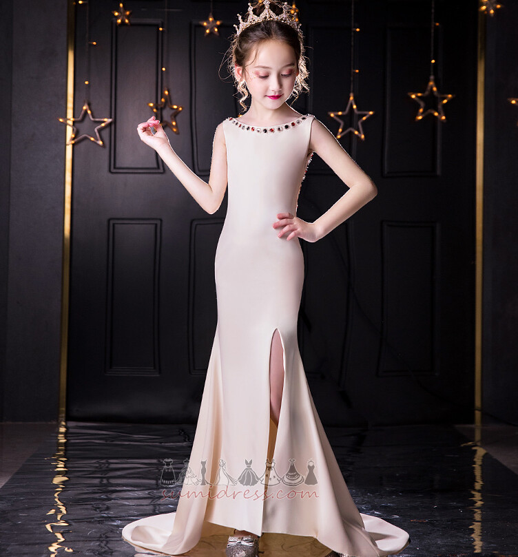 Split Front Thigh-High Slit Elegant Medium Sweep Train Sleeveless Flower Girl Dress