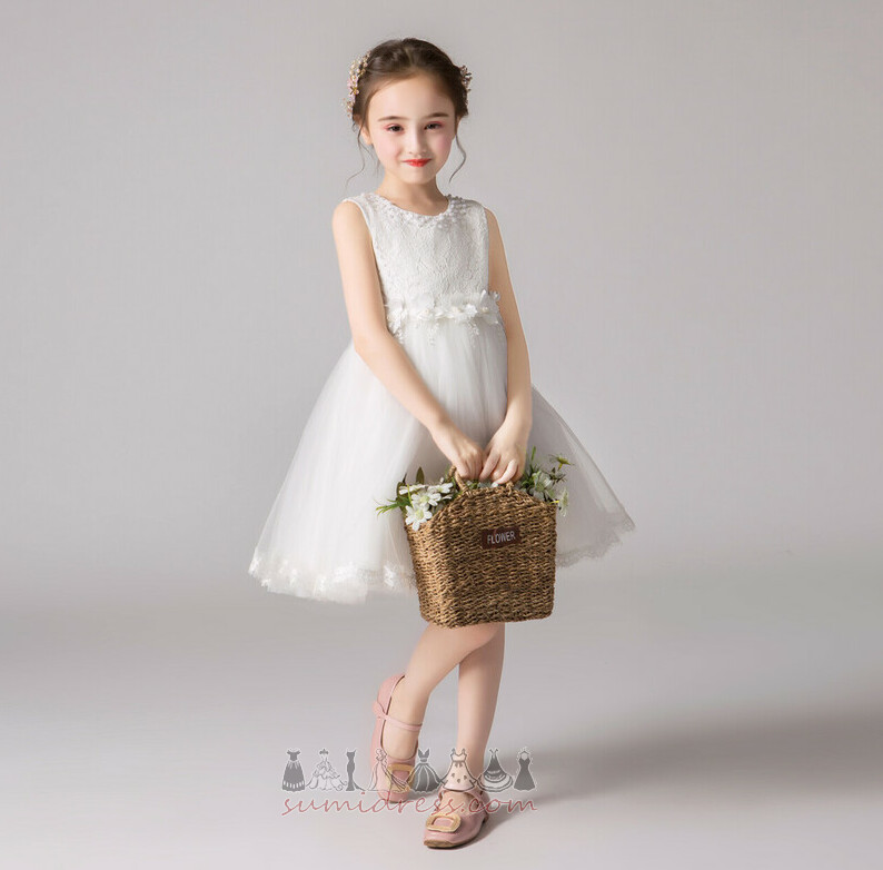 Spring A-Line Tulle Accented Bow Short Holiday Flower Girl Dress