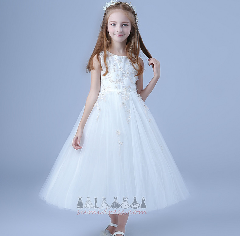 Spring Accented Bow Jewel Applique Zipper Sleeveless Flower Girl gown