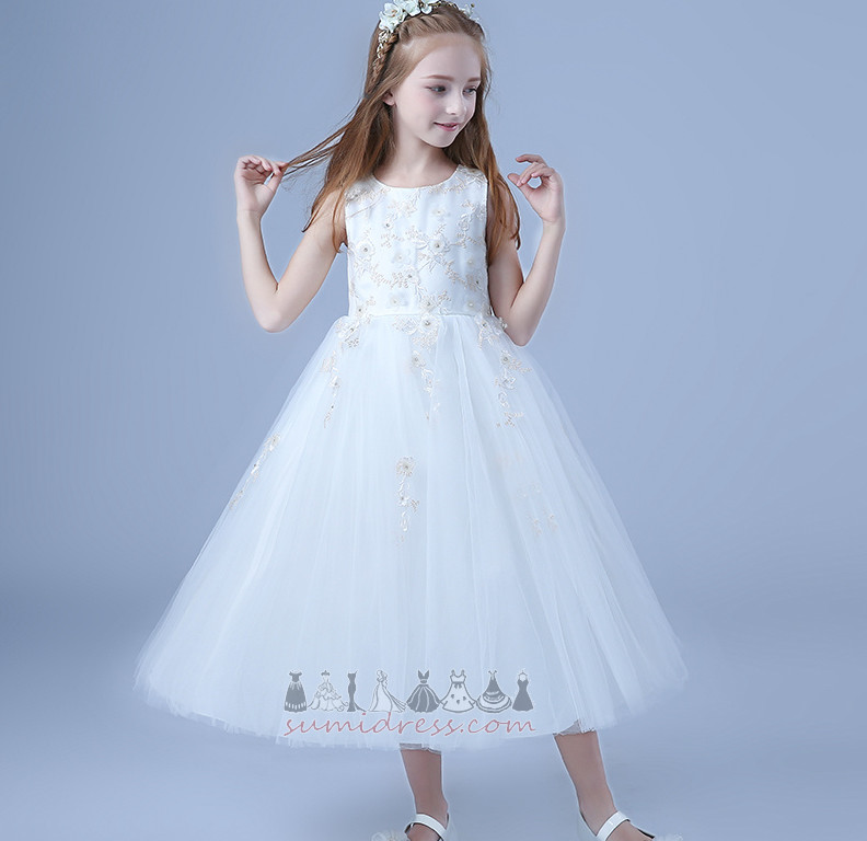 Spring Accented Bow Jewel Applique Zipper Sleeveless Flower Girl gown