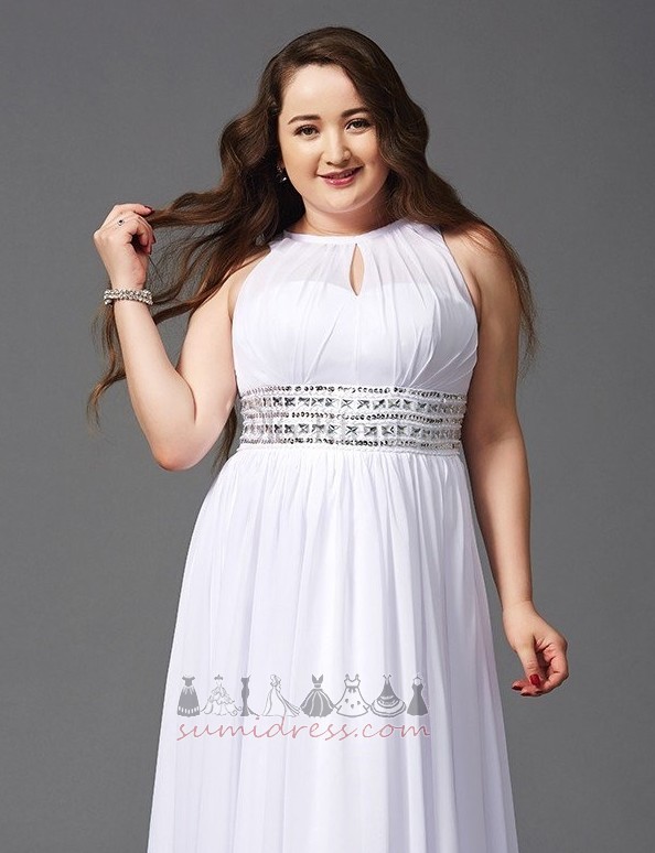 Spring Beaded Belt Jewel Zipper Up Chiffon A-Line Evening Dress