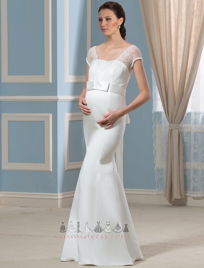 Spring Floor Length Satin Elegant Short Sleeves Empire Wedding Dress