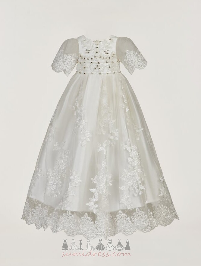 Spring Jewel Short Sleeves Lace Overlay Medium Long Christening Dress