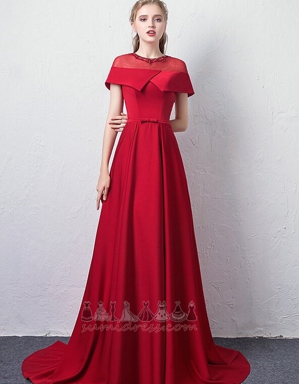 Spring Short Sleeves Jewel Lace-up Sweep Train Accented Bow Evening Dress