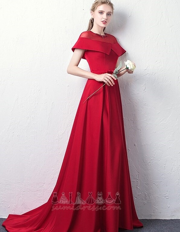 Spring Short Sleeves Jewel Lace-up Sweep Train Accented Bow Evening Dress