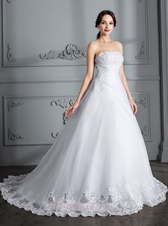 Spring Sleeveless Lace-up Lace Overlay Strapless A-Line Wedding Dress