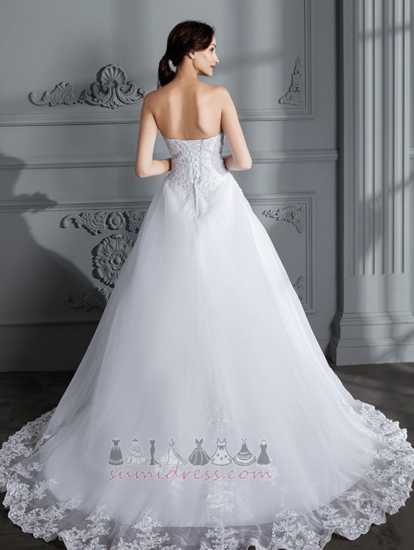 Spring Sleeveless Lace-up Lace Overlay Strapless A-Line Wedding Dress