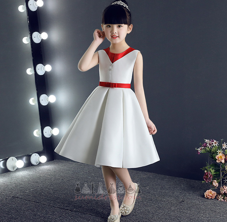Square Accented Bow Zipper Up Spring Show/Performance Satin Flower Girl Dress