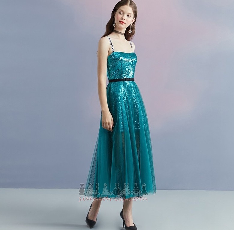 Square Tea Length Sleeveless banquet Chic Sequined Cocktail Dress