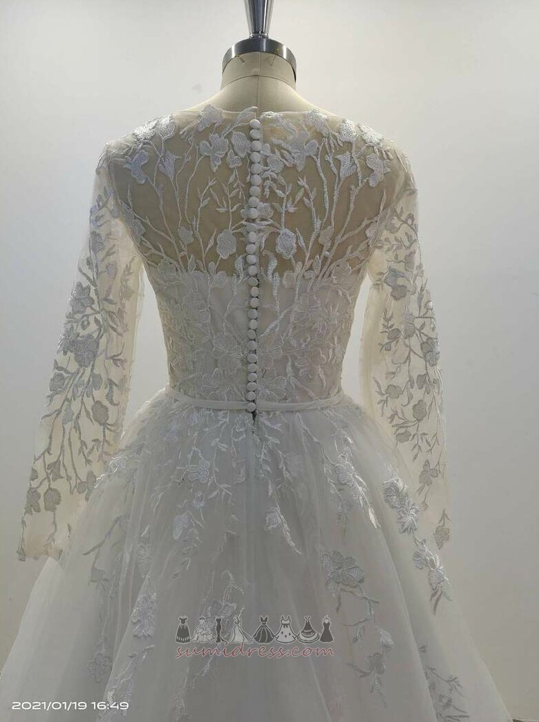 Střední pasu Iluze Sheer Zpět Krajka Střední Prodej Svatební šaty