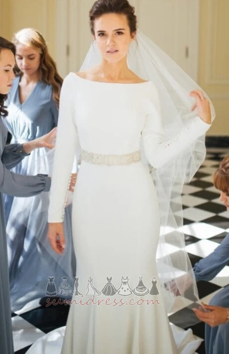Střední pasu Střední Elegantní Dlouhý rukáv Off-The-rameno Satén Svatební šaty