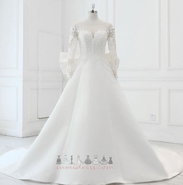 String Court Train T-shirt Inverted Triangle Long Sleeves Floor Length Wedding Dress