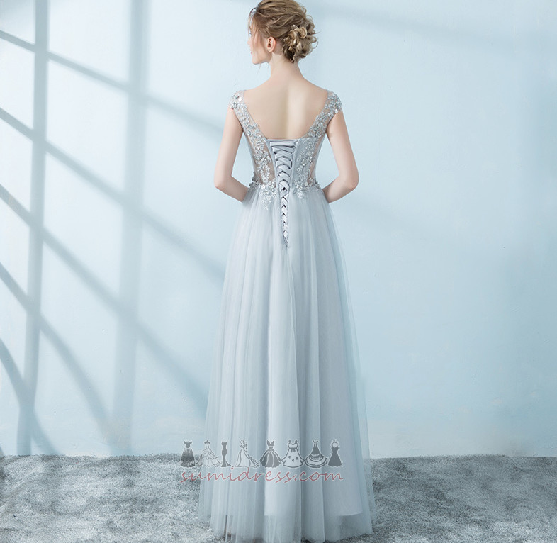 String Elegant Ankle Length Tulle Sleeveless Scoop Evening Dress