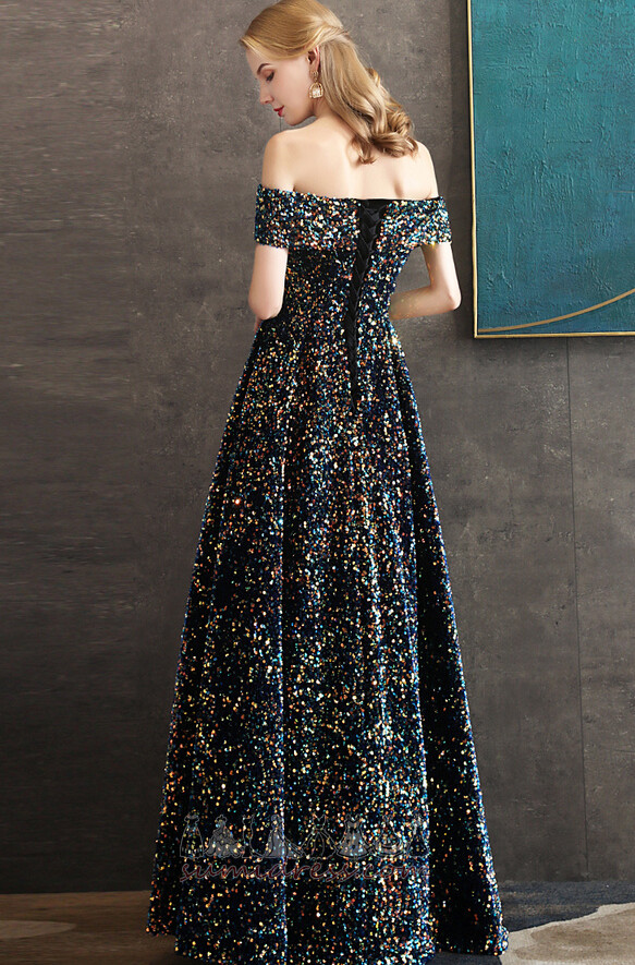 String Formal Sequined Natural Waist Floor Length A-Line Prom Dress