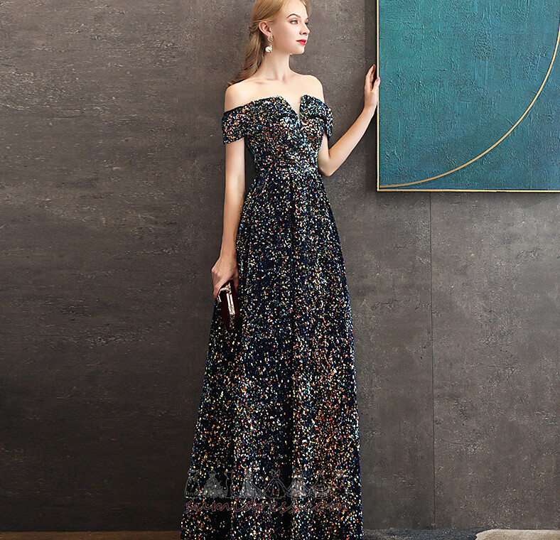 String Formal Sequined Natural Waist Floor Length A-Line Prom Dress