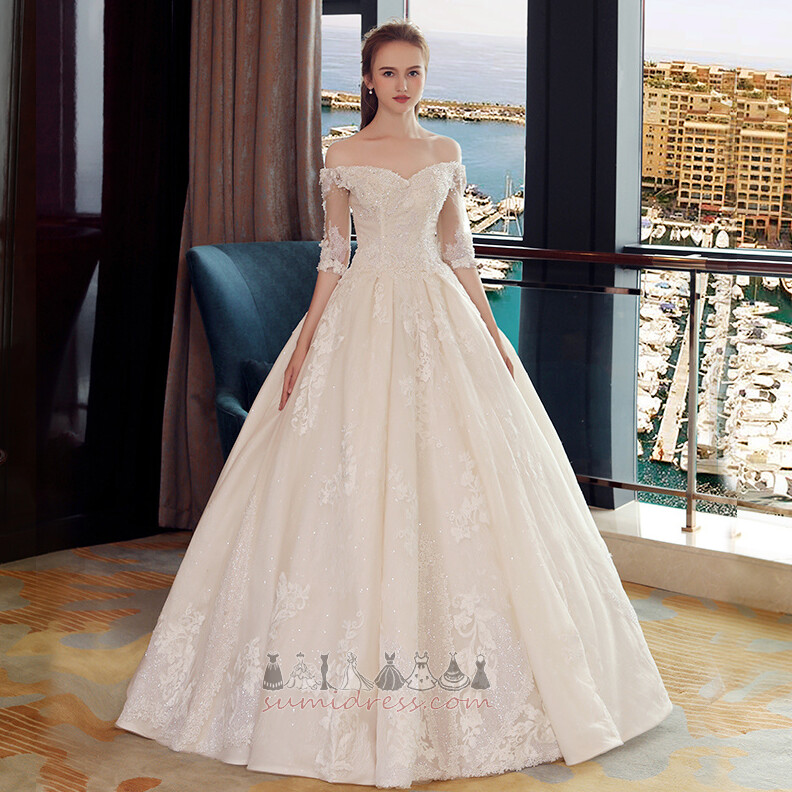 String Half Sleeves Off Shoulder A-Line Elegant Lace Wedding Dress