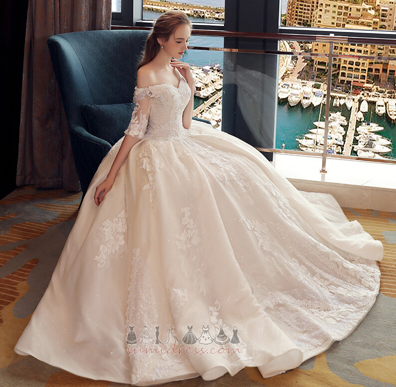 String Half Sleeves Off Shoulder A-Line Elegant Lace Wedding Dress