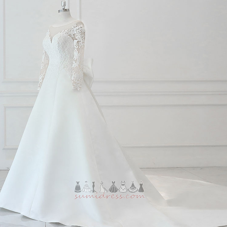 суд поїзд довжина підлоги перевернутий трикутник довгі рукави Весільна сукня