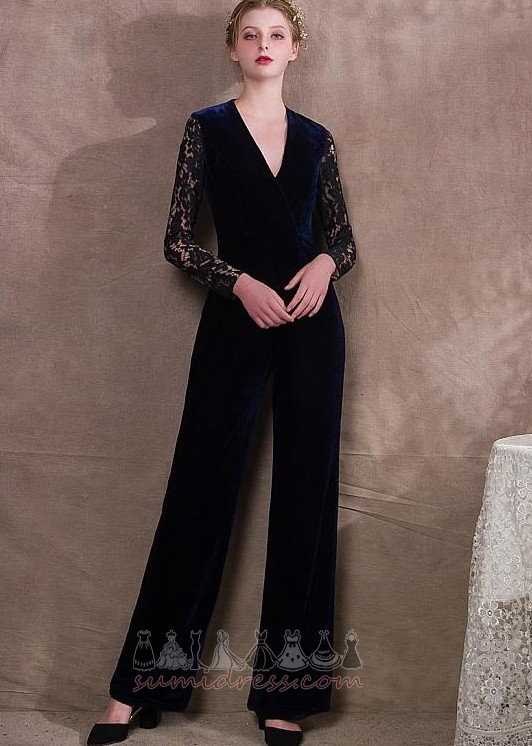 Suit Thin With Pants Illusion Sleeves Natural Waist Lace Evening Dress