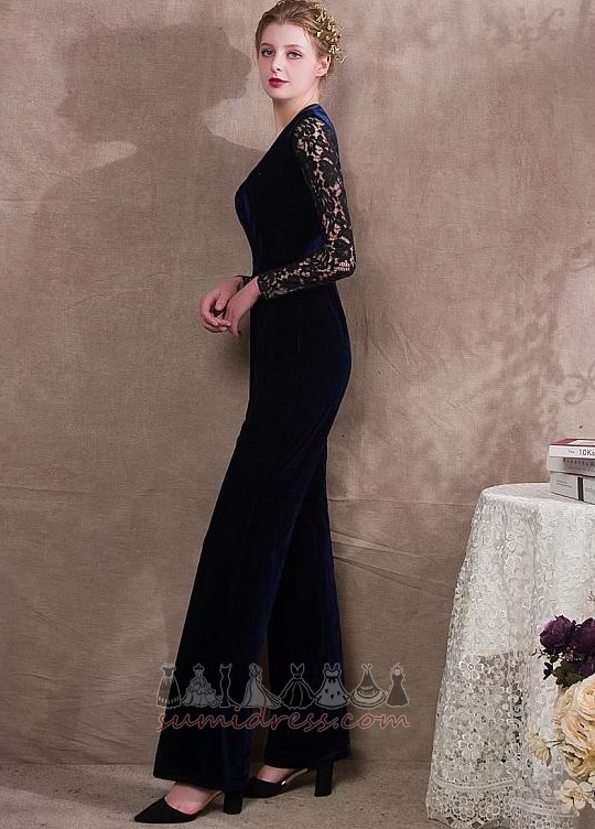 Suit Thin With Pants Illusion Sleeves Natural Waist Lace Evening Dress