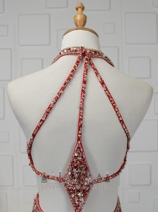 Sukienka na studniówkę bez pleców odwrócony trójkąt z kryształkami Długość kostki Satyna elastyczna