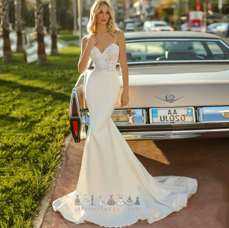 Suknia ślubna Aplikacje Ramiączkach Średni Syrena wiosna Naturalne talii