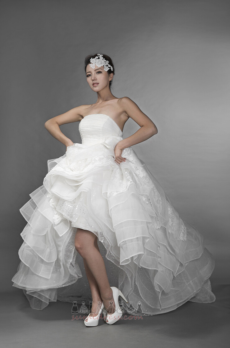 Suknia ślubna Asymetryczny Organza Kaskadowe Bez ramiączek Naturalne talii