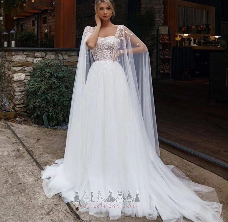 Suknia ślubna bez pleców Aplikacje Plaża Kwadrat Naturalne talii sprzedaż