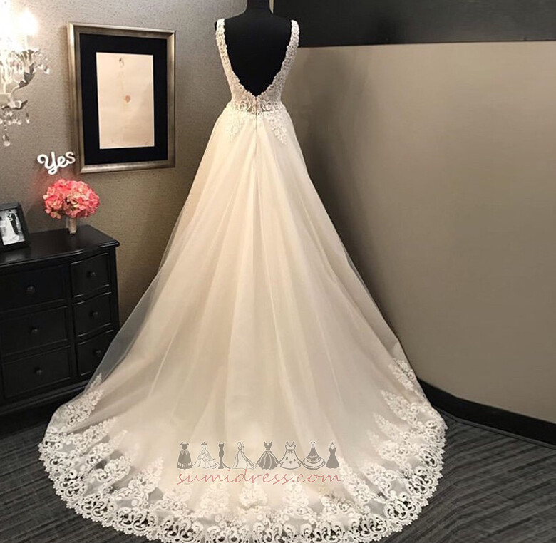 Suknia ślubna Bez rękawów Nanoszone Sweep pociągu Koronki nakładki V-dekolt