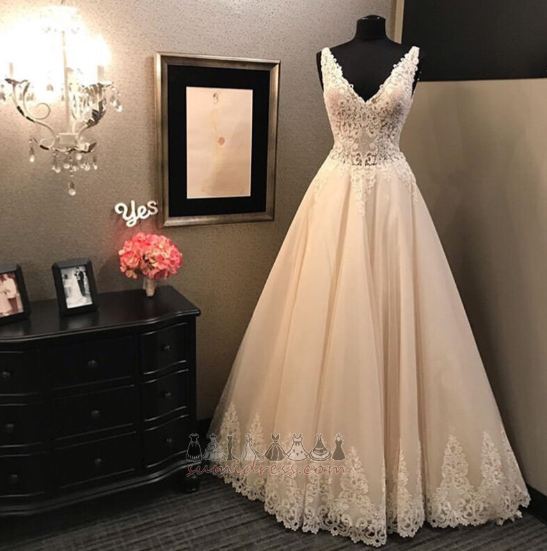 Suknia ślubna Bez rękawów Nanoszone Sweep pociągu Koronki nakładki V-dekolt