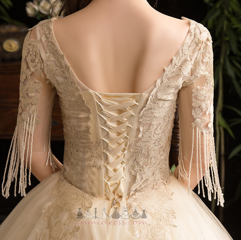 Suknia ślubna Długość do podłogi V-dekolt Aplikacje Krótki rękaw odwrócony trójkąt