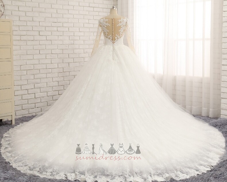 Suknia ślubna Katedra Pociąg Sama z powrotem Aplikacje Naturalne talii Nasuwki złudzenia