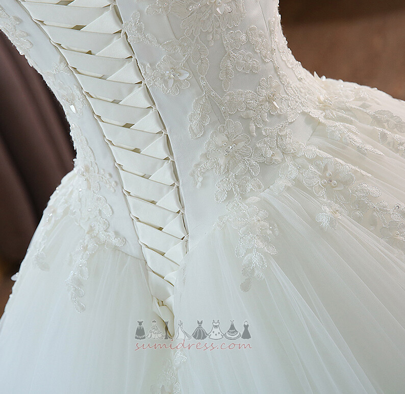 Suknia ślubna Księżniczka Krótki rękaw Pociąg królewski Baskijski talii Tiul Długi