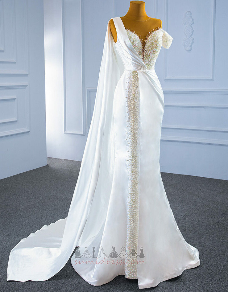 Suknia ślubna Naturalne talii Długi strunowy Bez rękawów perły Watteau Pociąg