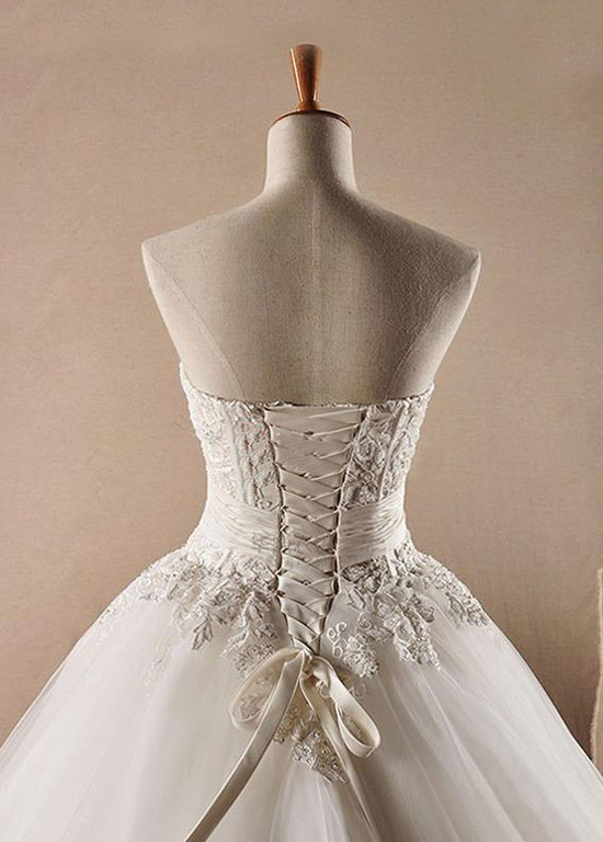 Suknia ślubna Średni Sznurowane formalny Tiul perły Naturalne talii