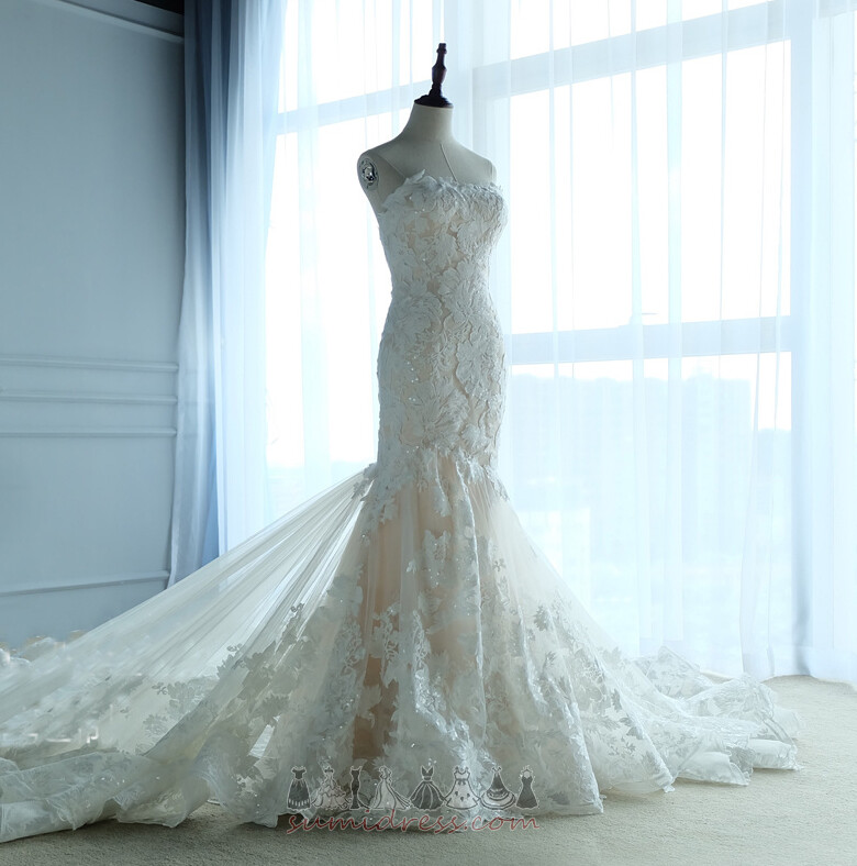 Suknia ślubna Syrena Aplikacje Naturalne talii Bez rękawów Katedra Pociąg Cienkie