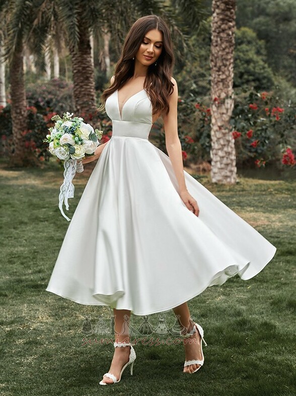 Suknia ślubna V-dekolt Naturalne talii Linia A Bez rękawów sprzedaż glamour