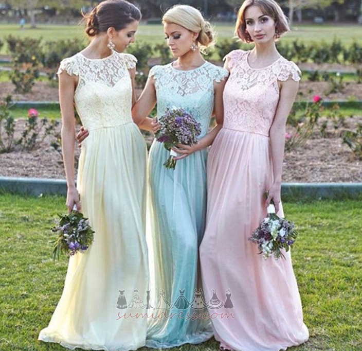 Summer A-Line Jewel Zipper Up Lace Sweep Train Bridesmaid Dress