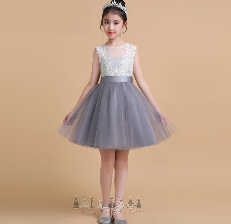 Summer Elegant Natural Waist Knee Length Lace Overlay Sleeveless Flower Girl gown