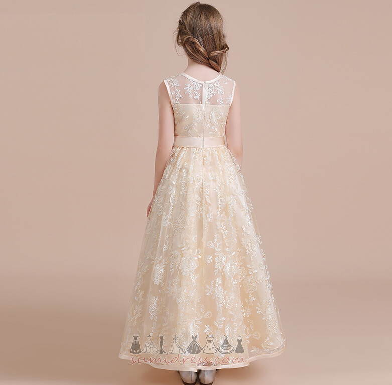 Summer Lace Overlay Natural Waist A-Line Ankle Length Zipper Up Flower Girl Dress